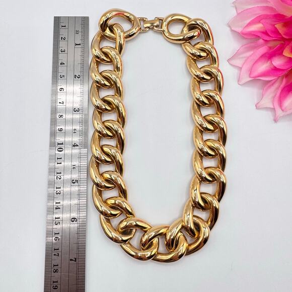 Vintage Carolee Chunky Chain Choker Necklace Gold Tone 16 1/2” Signed Chic Heavy - Picture 10 of 12